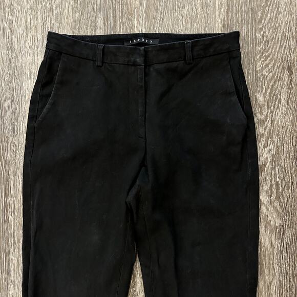 VTG GUC Theory Cropped Black Trousers Size 6 Slim Ankle Pant Cotton Lycra Blend - Picture 2 of 11
